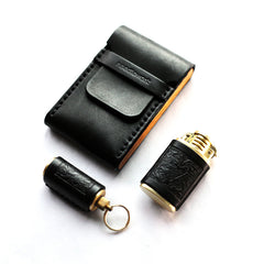 Cool Wooden Black Leather Mens Cigarette Case Custom Cigarette Holder for Men - iwalletsmen