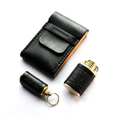 Cool Wooden Black Leather Mens Cigarette Case Handmade Custom Cigarette Holder for Men - iwalletsmen