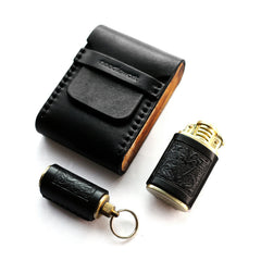 Cool Wooden Black Leather Mens Cigarette Case Custom Cigarette Holder for Men - iwalletsmen