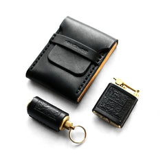 Cool Wooden Black Leather Mens Cigarette Case Custom Cigarette Holder for Men - iwalletsmen