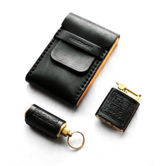 Cool Black Leather Mens Cigarette Case Wooden Custom Cigarette Holder for Men - iwalletsmen