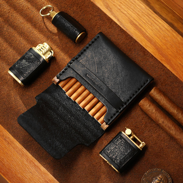 Cool Wooden Black Leather Mens Cigarette Case Handmade Custom Cigarette Holder for Men - iwalletsmen