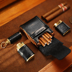 Cool Wooden Black Leather Mens Cigarette Case Custom Cigarette Holder for Men - iwalletsmen