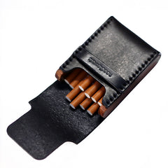 Cool Wooden Black Leather Mens Cigarette Case Custom Cigarette Holder for Men - iwalletsmen