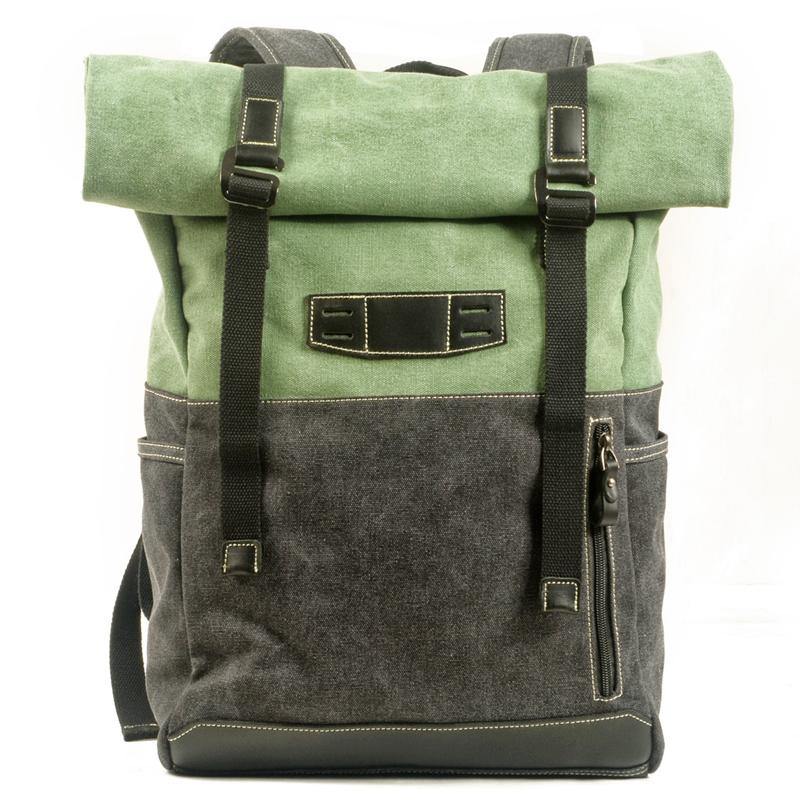 Army Green Waterproof Mens Rollup Backpack Canvas Travel Backpack Waxed Canvas Hiking Backpack For Men - iwalletsmen