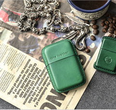 Handmade Green Leather Mens 11pcs Cigarette Holder Case Cool Custom Cigarette Case for Men - iwalletsmen