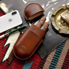 Cool Black Leather Mens 2pcs Cigar Case Cool Custom Leather Cigar Case for Men - iwalletsmen
