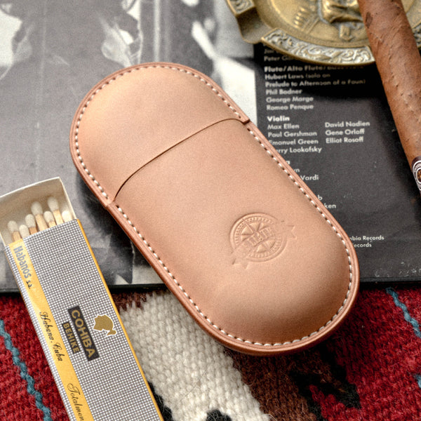 Cool Beige Leather Mens 2pcs Cigar Case Cool Custom Leather Cigar Case for Men - iwalletsmen