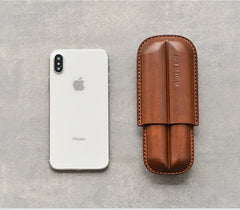 Cool Brown Leather Mens 2pcs Cigar Case Cool Custom Leather Cigar Case for Men - iwalletsmen