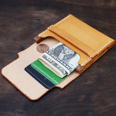 Cool Wooden Brown Leather Mens Wallet Small Card Holder Coin Wallet for Men - iwalletsmen