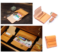 Cool Wooden Brown Leather Mens Wallet Small Card Holder Coin Wallet for Men - iwalletsmen