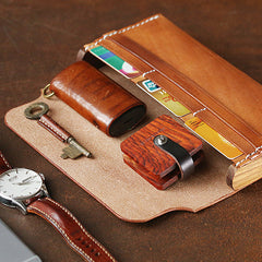 Cool Wooden Brown Leather Mens Long Wallet Brown Long Wallet for Men - iwalletsmen