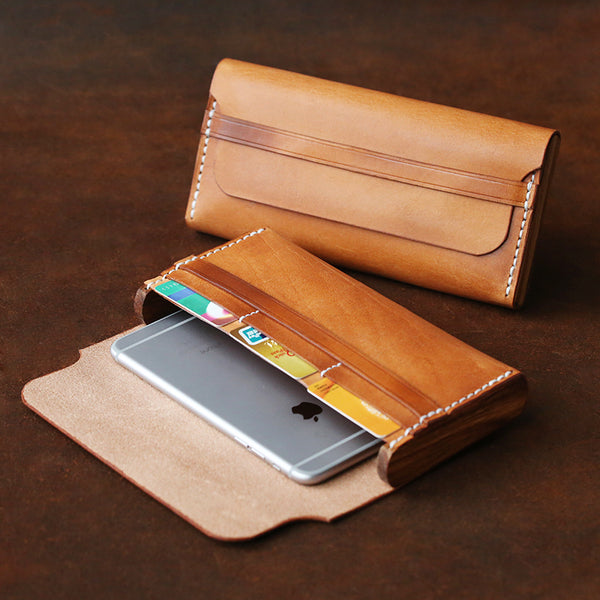 Cool Wooden Brown Leather Mens Long Wallet Brown Long Wallet for Men - iwalletsmen