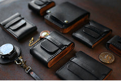 Cool Wooden Black Leather Mens Wallet Small Card Holder Coin Wallet for Men - iwalletsmen