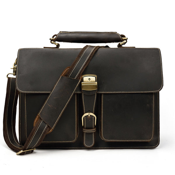 Leather Mens Briefcase Business Briefcase Vintage Shoulder Bags Handbags for men - iwalletsmen