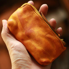 Vintage Slim Brown Leather Mens Coin Wallet Zipper Coin Holder - Zipper Detail - iwalletsmen