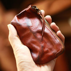 Vintage Slim Brown Leather Mens Coin Wallet Zipper Coin Holder Change Pouch For Men - iwalletsmen