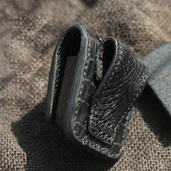 Cool Handmade Black Leather Mens Zippo Lighter Cover Classic Zippo Lighter Holder For Men - iwalletsmen