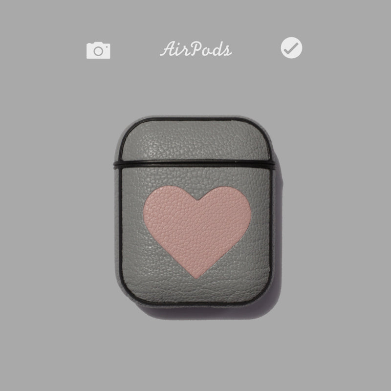 Personalized Gray&Pink Heart Leather AirPods Pro Case Custom Gray Leather 1/2 AirPods Case Airpod Case Cover