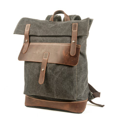 Gray Waxed Canvas Mens School Backpack Canvas Travel Backpack Waterproof Hiking Backpack For Men - iwalletsmen