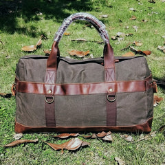 Mens Waxed Canvas Leather Weekender Bag Canvas Large Travel Bag for Men - iwalletsmen