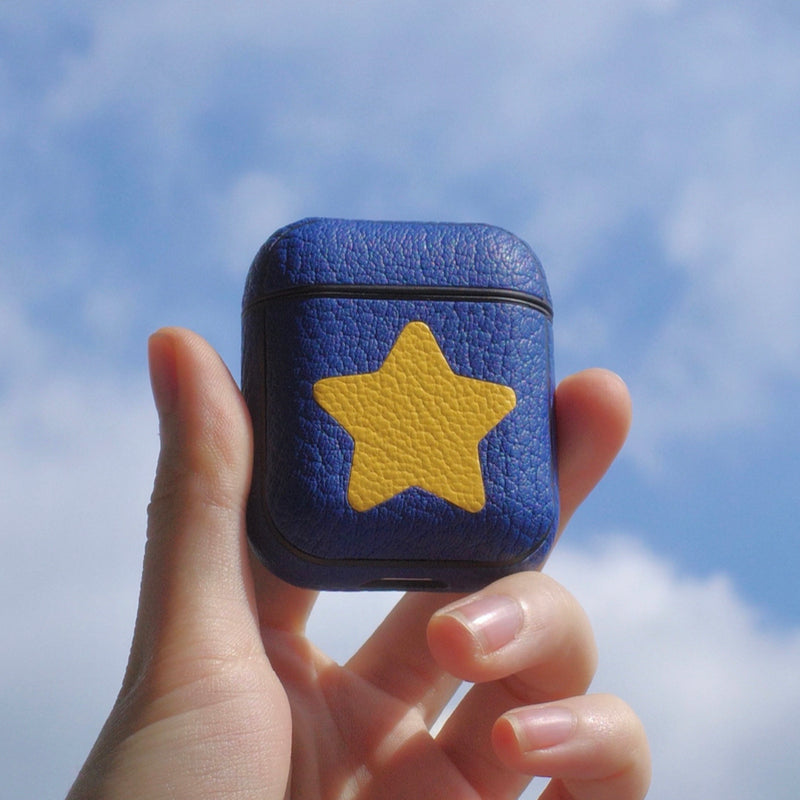 Personalized Blue&Yellow Star Leather AirPods 1/2 Case Custom Blue Leather Pro AirPods Case Airpod Case Cover