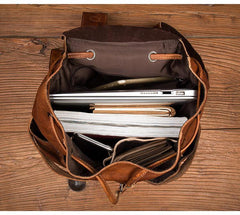 Cool Brown Mens Leather 15inchs Laptop Backpacks Travel Backpacks School Backpacks for men - iwalletsmen