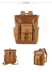 Green Waxed Canvas Travel Backpack Canvas Mens School Backpack Waterproof Hiking Backpack For Men - iwalletsmen