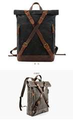 Gray Waterproof Canvas Mens Rollup Backpack Travel Backpack Waxed Canvas Hiking Backpack For Men - iwalletsmen