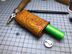 Handmade Tooled Grid Leather Brown Mens DICODES 21700 Holder Cigarette Case for Men - iwalletsmen