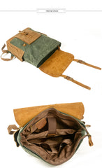 Green Waxed Canvas Travel Backpack Canvas Mens School Backpack Waterproof Hiking Backpack For Men - iwalletsmen