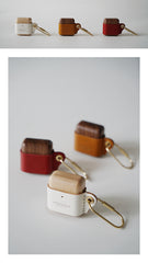 White Wood Leather AirPods Pro Case with Clip Strap Leather 1,2 AirPods Case Airpod Case Cover - iwalletsmen