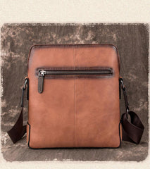 Vintage Coffee LEATHER MEN'S Small Side bag Brown Vertical Phone Bag MESSENGER BAG Courier Bag FOR MEN - iwalletsmen