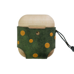 Blue Spotted Wood Leather AirPods Pro Case with Strap Leather 1,2 AirPods Case Airpod Case Cover - iwalletsmen