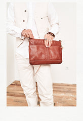 Casual Black Leather Mens 10'' Messenger Bag Brown Courier Bag Side Postman Bag For Men - iwalletsmen