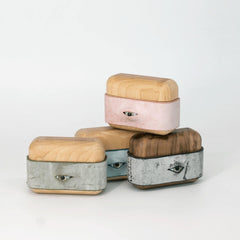 Handmade Green Leather Coffee Wood AirPods Pro Case with Eye Custom Leather AirPods Pro Case Airpod Case Cover - iwalletsmen