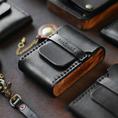 Cool Wooden Leather Black Mens Wallet Small Card Holder Coin Wallet for Men - iwalletsmen
