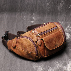 Vintage Brown LEATHER MENS Barrel FANNY PACK FOR MEN BUMBAG Vintage WAIST BAG for Men - iwalletsmen