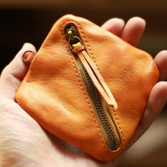 Vintage Slim Tan Leather Mens Coin Wallet Zipper Coin Holder Change Pouch For Men - iwalletsmen