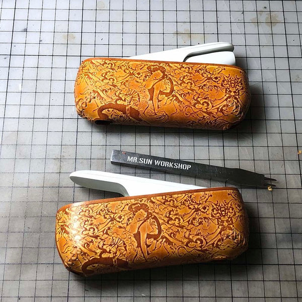 Handmade Tooled Maiko Leather Mens IQOS 3.0 Cigarette Case IQOS3.0 Holder for Men - iwalletsmen