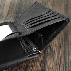 Black Leather Men's Small Biker Wallet Chain Wallet billfold Bifold Wallet with Chain Coin Purse For Men - iwalletsmen