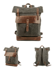 Gray Waxed Canvas Mens School Backpack Canvas Travel Backpack Waterproof Hiking Backpack For Men - iwalletsmen