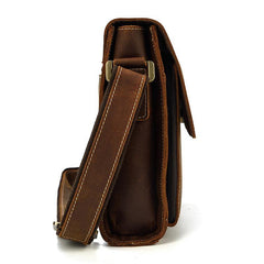 Brown Leather Messenger Bag Men's Vertical Side Bag Small Vertical HandBag Courier Bag For Men - iwalletsmen