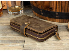 Cool Brown Mens long Wallet Bifold Zipper Clutch Wallet Cellphone Long Wallet for Men - iwalletsmen