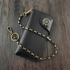 Badass Black Leather Men's Long Biker Chain Wallet Black Long Wallet with Chain For Men - iwalletsmen