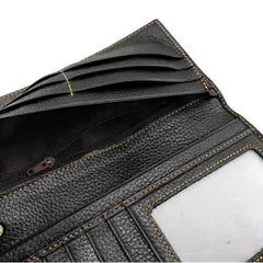 Badass Black Leather Men's Punk Long Biker Chain Wallet Skull Bifold Chain Long Wallet For Men - iwalletsmen