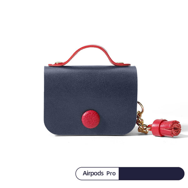 Leather AirPods Pro Case with Tassels Dark Blue Leather AirPods 1/2 Case Airpod Case Cover