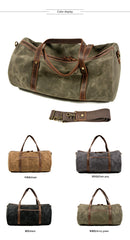 Khaki Waxed Canvas Gym Bag Travel Bag Canvas Mens Barrel Weekender Bag Duffle Bag For Men - iwalletsmen