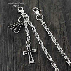 26'' Metal CROSS BIKER SILVER WALLET CHAIN LONG PANTS CHAIN SILVER Jeans Chain Jean Chain FOR MEN - iwalletsmen