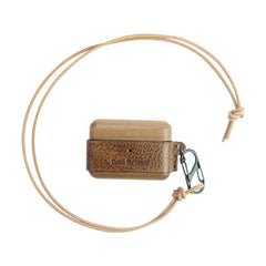 Khaki Wood Leather AirPods Pro Case with Strap Leather AirPods Case Airpod Case Cover - iwalletsmen